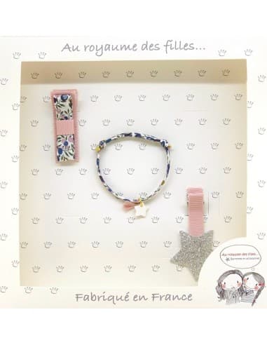 Coffret Bracelet et 2 Barrettes Rose Poudré Liberty - Royaume Des Filles Rose pâle