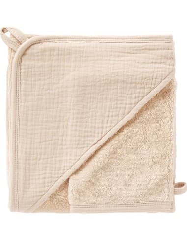 Cape de bain & Gant de toilette Coton Bambou Biscuit Beige