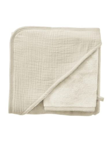 Cape de bain & Gant de toilette Coton Bambou Mousse de Lait Crème