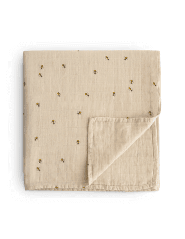 Grand Lange coton bio imprimé Bees Abeilles 120x120cm Blanc cassé