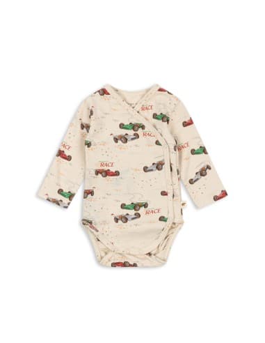 Body croisé à manches longues en coton biologique Grand Prix 3 mois Blanc cassé