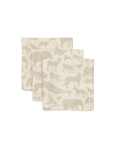 Lot de 3 mini langes Animals Nougat