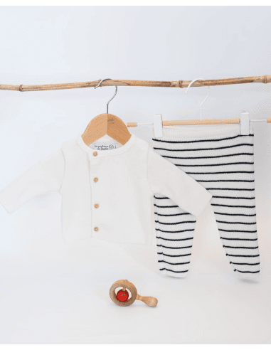 Ensemble Saint Jean de Luz Gilet écru & Pantalon Marin en tricot 6 mois