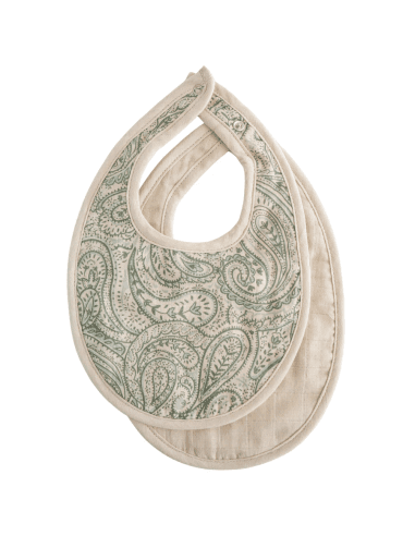 Lot de 2 Bavoirs en Gaze Coton Mushie Green Paisley/Fog Vert