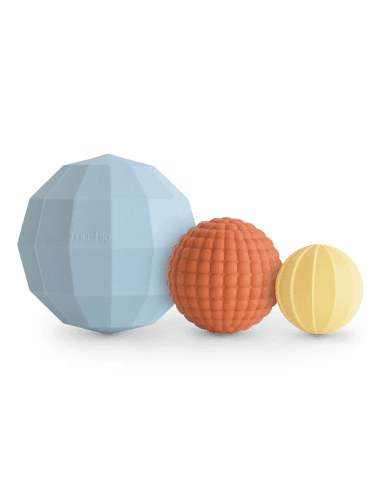 Lot de 3 Balles Sensorielles Mushie Powder Blue Bleu
