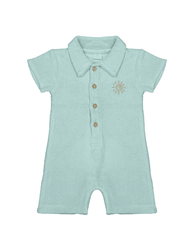 Combishort Barboteuse Gilian en Coton Biologique Turquoise 2 ans