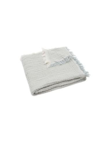 Couverture à franges en Gaze de coton bio Stripe Sea Green 75 x 100 cm Vert