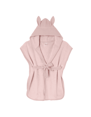 Poncho de bain Lapin en Bambou & Gaze coton Pétale Rose 0 - 2 ans