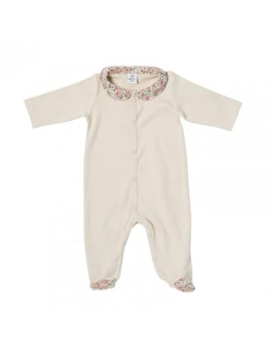 Pyjama Ă col avec pieds Velours Beige Afternoon Tea 1 mois Beige