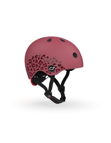 Casque de sécurité enfant Scoot&Ride Lifestyle pour porteur, trottinette ou vélo Léopard Framboise XS Bordeaux