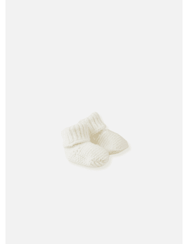 Bottons Chaussons de naissance en tricot Cocoon Ecru Blanc cassé 0 - 1 mois