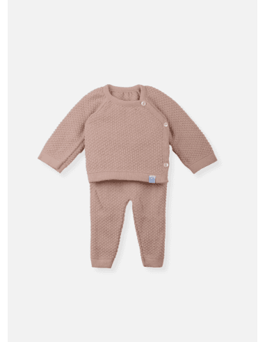 Ensemble Rose Nid d'Abeille Brassière & Pantalon en tricot 1- 3 mois