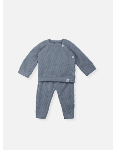 Ensemble Bleu Nid d'Abeille Brassière & Pantalon en tricot 1- 3 mois