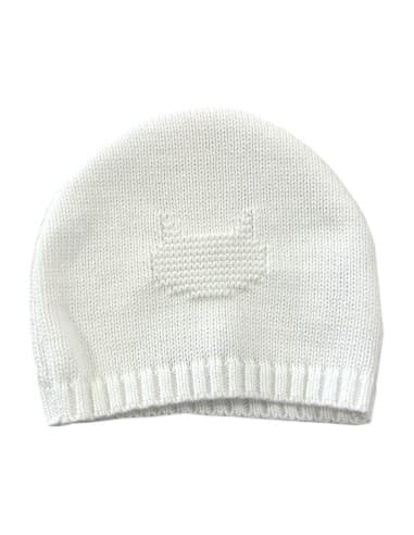 Bonnet Chat en tricot Blanc en coton biologique 1 mois Blanc