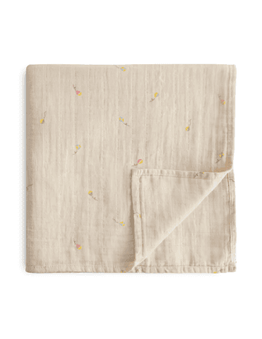 Grand Lange coton bio imprimé Cerfs Volants Kite Mushie 120x120cm Blanc cassé
