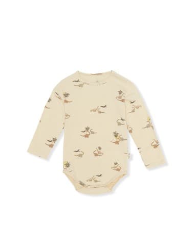 Body manches longues en coton biologique Kubi Dinosaures Beige 12 mois