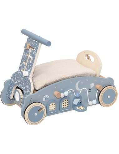Charriot Porteur en Bois 3-en-1 Rocker, Walker & Ride-on – Bleu LabelLabel