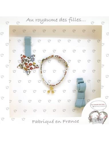 Coffret Bracelet et 2 Barrettes Bleu Liberty - Royaume Des Filles Bleu