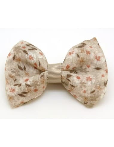 Barrette Gros Nœud Fleurie Imprimé - Royaume des Filles Beige