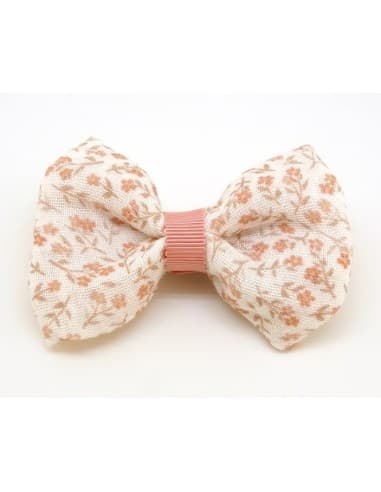 Barrette Gros Nœud Rose pâle Imprimé fleurs - Royaume des Filles Beige