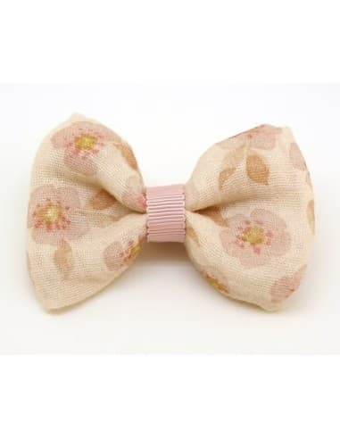 Barrette Gros Nœud Beige Fleurie - Royaume des Filles Beige