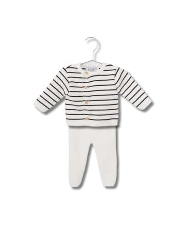 Ensemble Biarritz Gilet Marin & Pantalon écru en tricot 6 mois