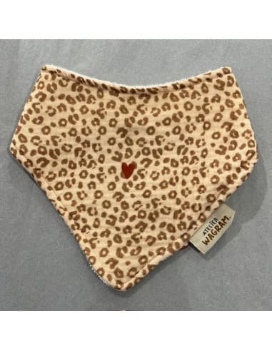 Bavoir Bandana Léopard Gaze & Bambou Cœur Caramel Beige