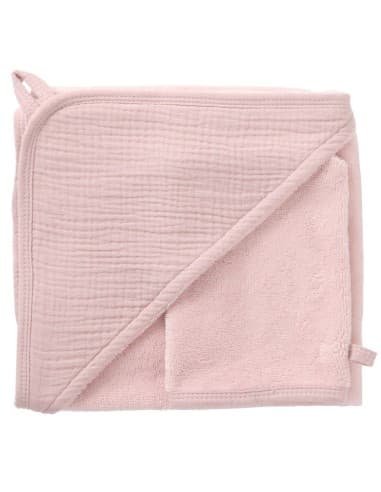 Cape de bain & Gant de toilette Coton Bambou Pétale Rose