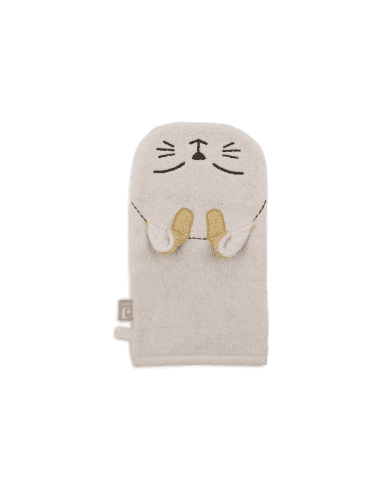 Gant de toilette en coton Chat Blanc cassé