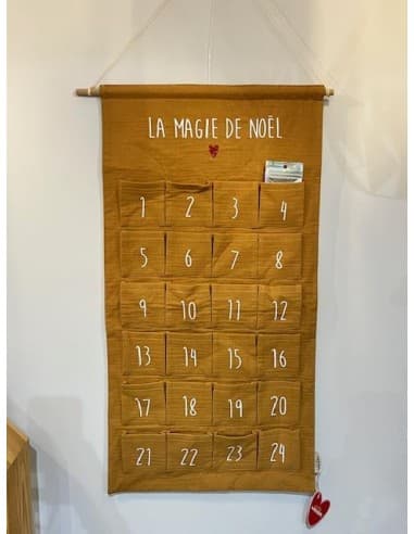 Calendrier de l'Avent en Tissu Gaze de Coton Caramel