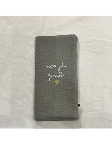 Protège Livret de Famille - Gaze de Coton - Vert - Notre Jolie Famille