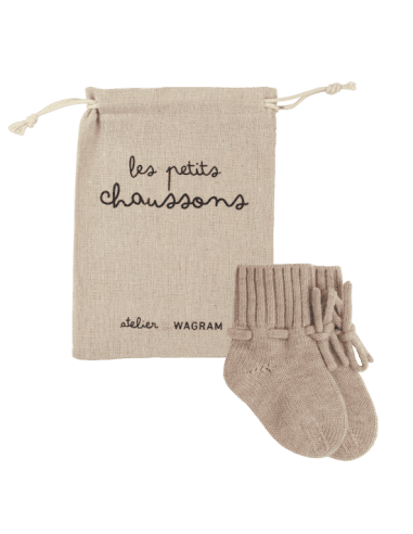 Chaussons tricotés pour bébé en laine de mérinos Beige