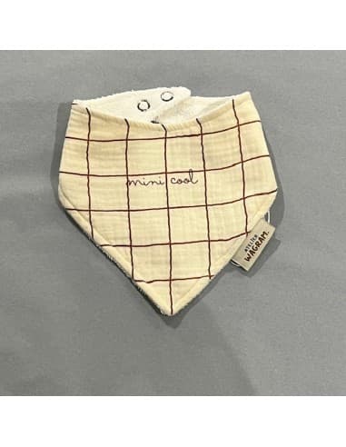Bavoir Bandana Carreaux Gaze & Bambou Crème Mini Cool Blanc cassé