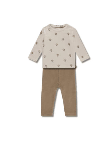 Ensemble bébé A Tiny Story – T-shirt manches longues imprimé parachutes & legging caramel en coton bio 6 mois Camel