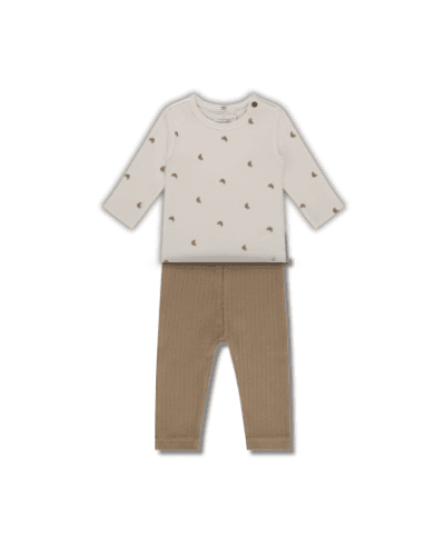 Ensemble bébé mixte A Tiny Story – T-shirt croissants & legging caramel en coton bio 6 mois Camel