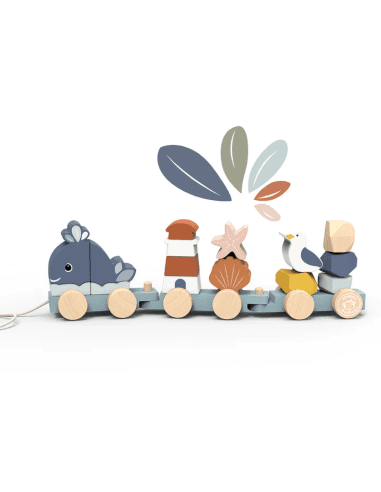 Train d'Éveil Océan en Bois – Empilable et à Tirer - SpeedyMonkey