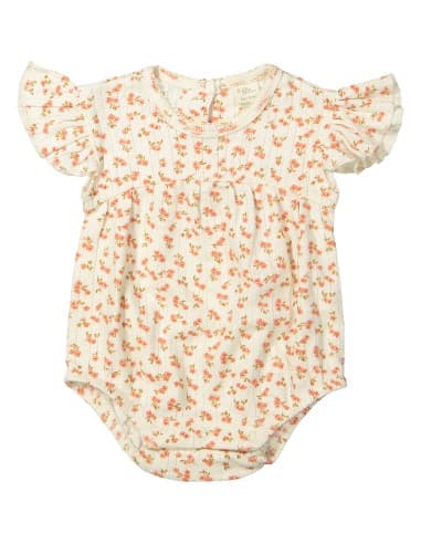 Body à Manches Courtes Lisa Fleuri en Coton Biologique 1 mois Crème
