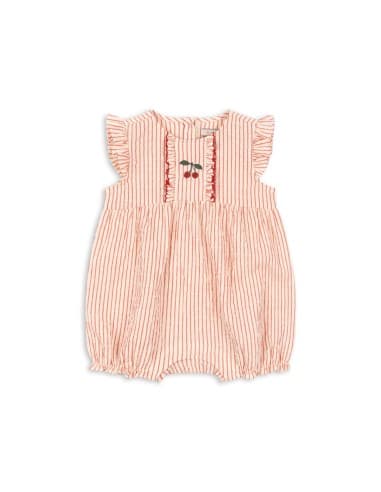 Barboteuse d'été Ellie Frill Amour Stripe en coton bio Rouge 9 mois