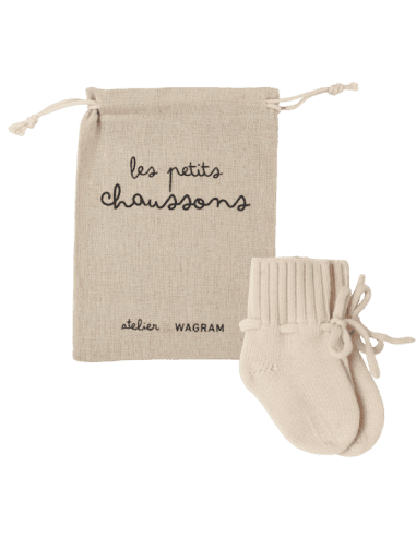 Chaussons tricotés pour bébé en laine de mérinos Crème