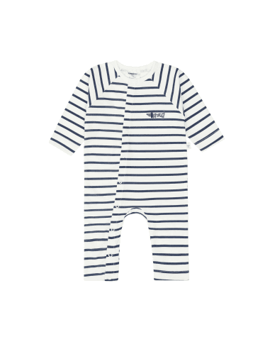 Combinaison Pyjama croisé en coton biologique - Marinière Bleu 3 - 6 mois