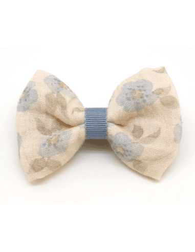 Barrette Gros Nœud Fleurie Bleu - Royaume des Filles Beige
