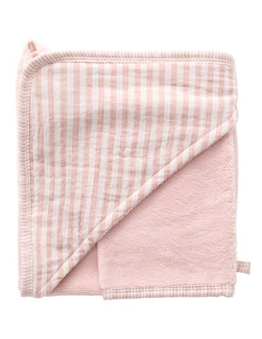Cape de bain & Gant de toilette Bambou Stripes Rose Pétale Rose