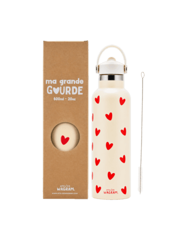 Grande Gourde isotherme Blanche Cœurs Rouges 600ml