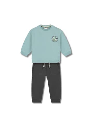 Tenue bébé Babyface – Sweat Azur écru Wild Life & pantalon jogging Antracite en coton 6 mois Bleu
