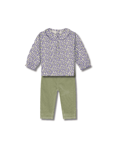 Tenue bébé Babyface – Blouse Myrtille à col & Pantalon Velours Côtelé Vert 12 mois Mauve