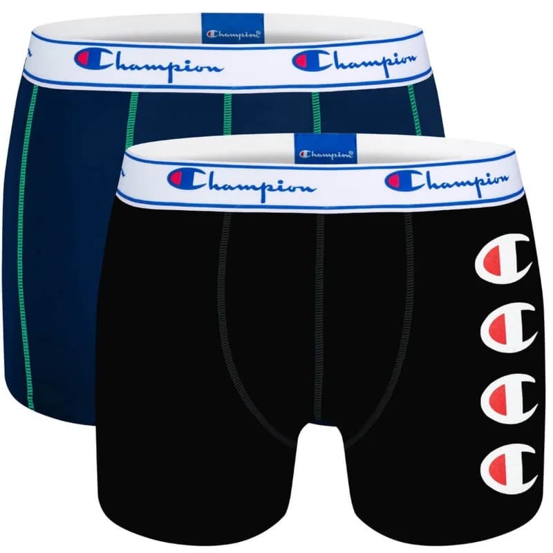 Champion - Lot de 2 Boxers Coton Homme L Bleu et Noir