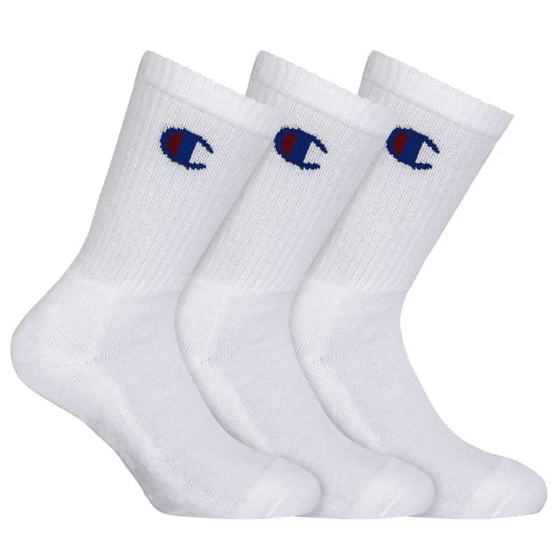 Champion - Lot de 3 Paires de Chaussettes Crew Logo 43-46 Blanc Logo Couleur
