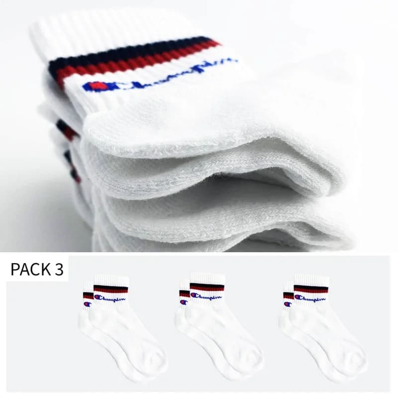 Champion - Chaussettes Tiges Courtes Classic Stripes Lot de 3 Blanc 35-38