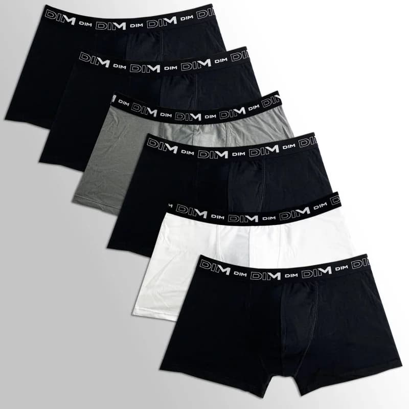 Dim - Lot de 6 Boxers Homme Coton Stretch XL Noir/ Gris/ Blanc