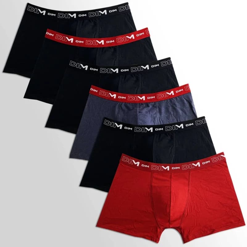 Dim - Lot de 6 Boxers Homme Coton Stretch S Gris Plomb/ Rouge Chili/ Noir